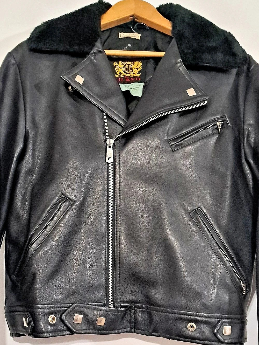 Marlboro Faux Leather Moto Jacket Black Size Medium